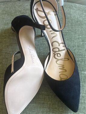 Sam Edelman Black Suede Pointed Toe Ankle Strap Heels